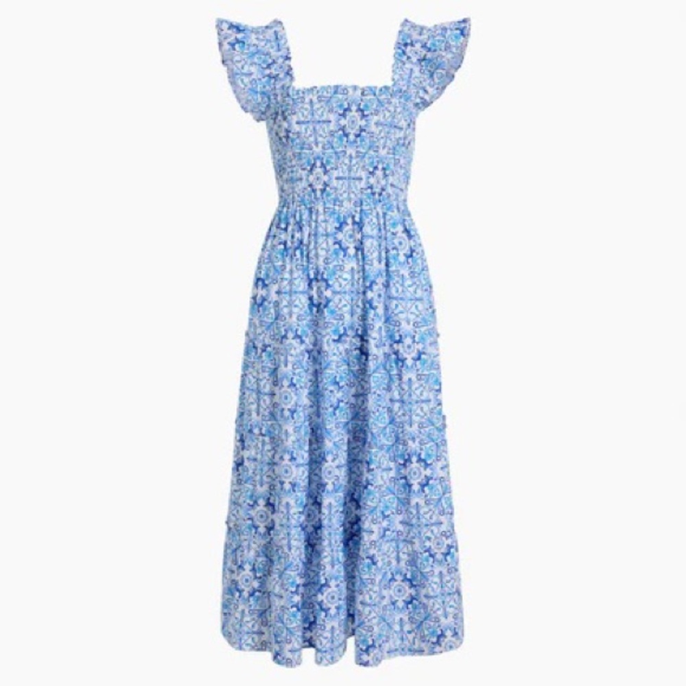HILL HOUSE HOME Ellie Nap Dress in Blue Mosaic Poplin